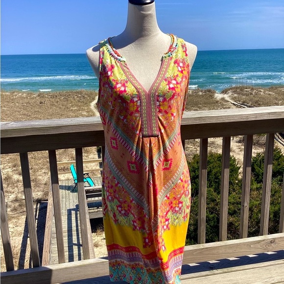 Hale Bob Pink and Yellow Mini Dress with Vibrant Patterns - Picture 1 of 13